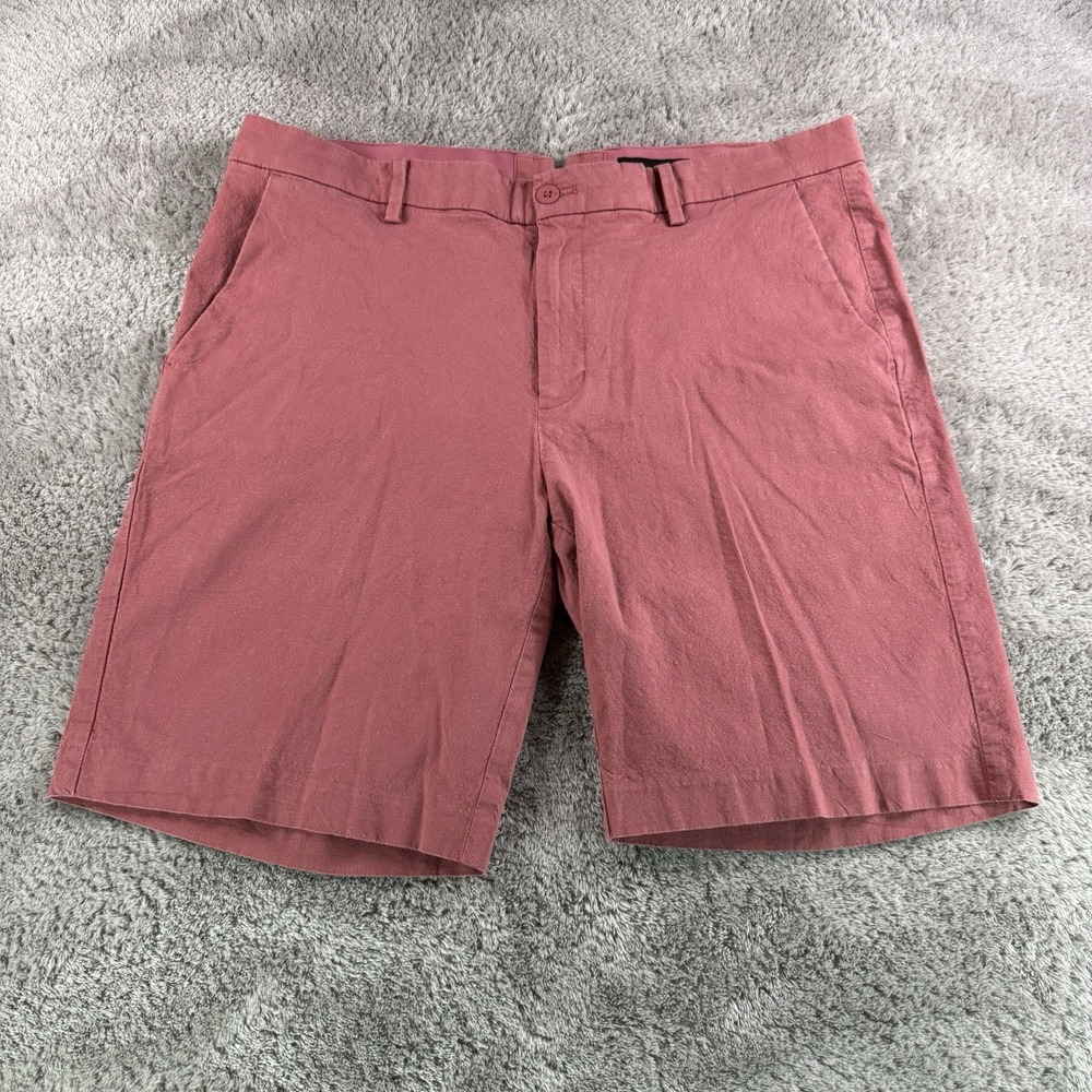 Dunning Shorts Mens 36 Red Linen Rayon Stretch Golf Casual Flat Front 9” Inseam